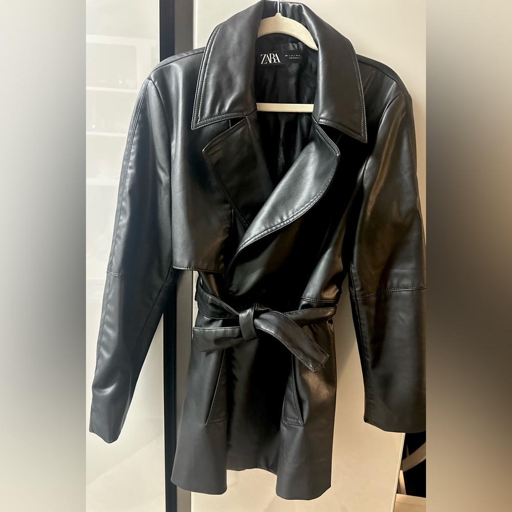 Zara Black Faux Leather Trench Coat